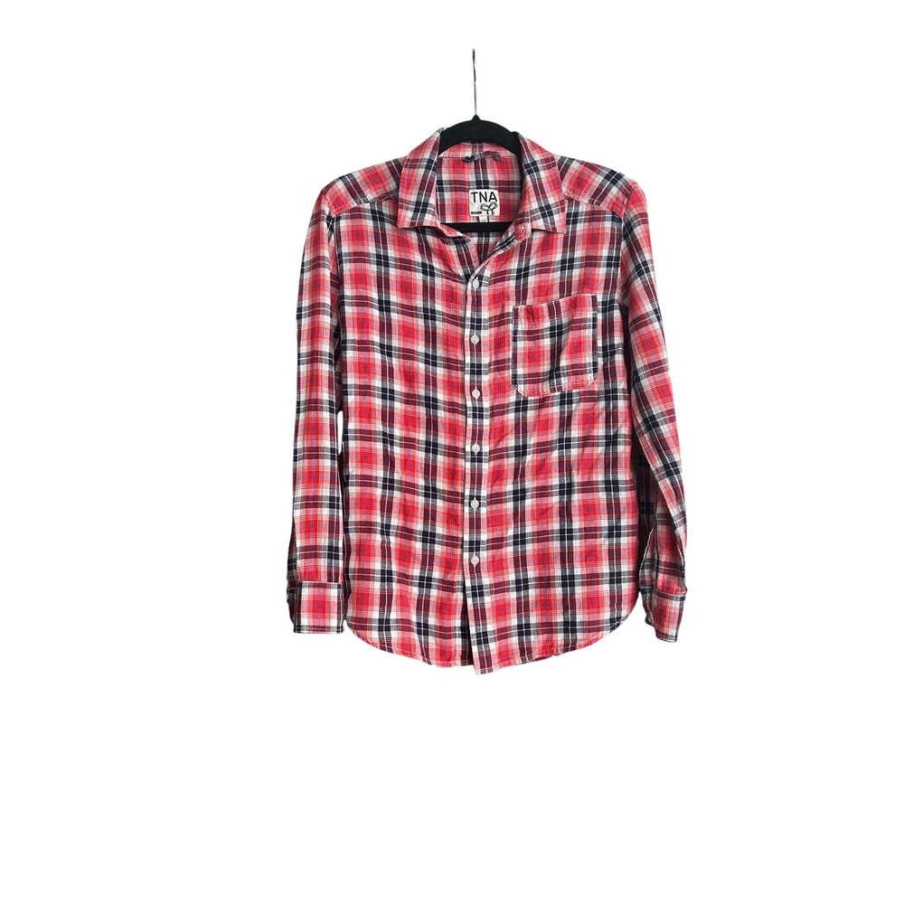 TNA Aritzia Red Plaid Western Flannel Shirt XS Rodeo Ranch Cowgirl Colorful